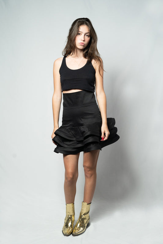 High Waisted Ruffle Mini Skirt